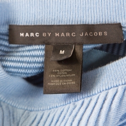 مملوكة مسبقًا Marc by Marc Jacobs Bright Periwinkle Blue Jacquard Ribbed Knit Cardigan M