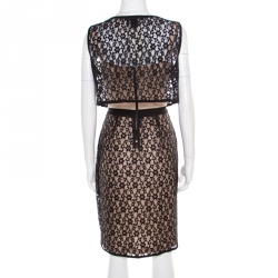 Pre Owned Marc by Marc Jacobs Black and Beige Floral Lace Overlay Dahlia Dress S