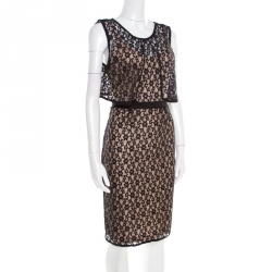 Pre Owned Marc by Marc Jacobs Black and Beige Floral Lace Overlay Dahlia Dress S