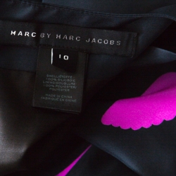 Pre Owned Marc by Marc Jacobs Normandy Blue Night Bird Print Silk Taffeta Dress L