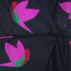 Pre Owned Marc by Marc Jacobs Normandy Blue Night Bird Print Silk Taffeta Dress L