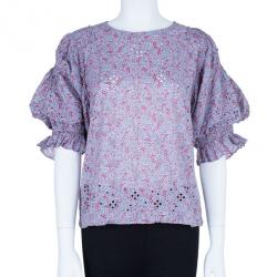 Pre Owned Marc by Marc Jacobs Purple Printed Eyelet Detail Top M