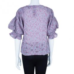 Pre Owned Marc by Marc Jacobs Purple Printed Eyelet Detail Top M