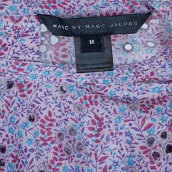 Pre Owned Marc by Marc Jacobs Purple Printed Eyelet Detail Top M