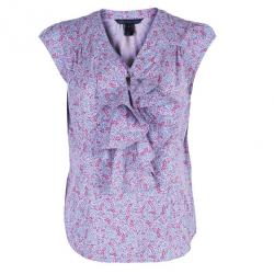 Pre Owned Marc by Marc Jacobs Floral Printed Ruffle Cotton Top M