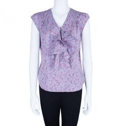 Pre Owned Marc by Marc Jacobs Floral Printed Ruffle Cotton Top M