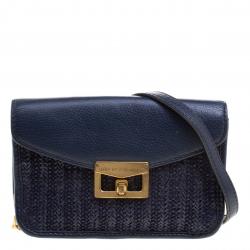 Pre Owned Marc by Marc Jacobs Navy Blue Raffia Bianca Jane Crossbody Bag 