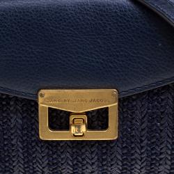 Pre Owned Marc by Marc Jacobs Navy Blue Raffia Bianca Jane Crossbody Bag 