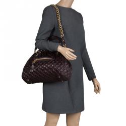 Pre Owned حقيبة كتف مارك جاكوبس ستام جلد عنابي داكن