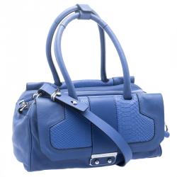 Marc by Marc Jacobs Blue Python Embossed Leather Detail Top Handle Bag