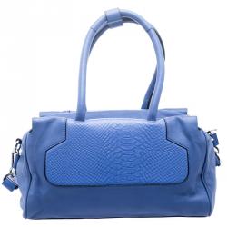 Marc by Marc Jacobs Blue Python Embossed Leather Detail Top Handle Bag