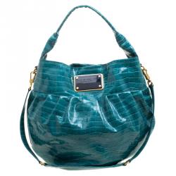 مملوكة مسبقًا Marc By Marc Jacobs Blue Green Croc Embossed Coated Fabric Hobo