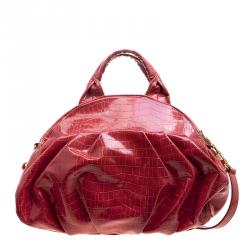 Pre Owned حقيبة مارك باي مارك جاكوبس جلد لامع نقش تمساح حمراء