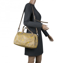 Pre Owned Marc by Marc Jacobs Beige/Yellow Coated Canvas Easy Bowling Bag