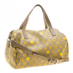 Pre Owned Marc by Marc Jacobs Beige/Yellow Coated Canvas Easy Bowling Bag