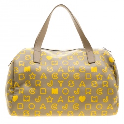 Pre Owned Marc by Marc Jacobs Beige/Yellow Coated Canvas Easy Bowling Bag