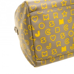 Pre Owned Marc by Marc Jacobs Beige/Yellow Coated Canvas Easy Bowling Bag