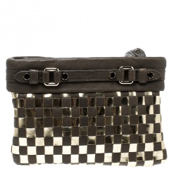 Pre Owned حقيبة كلتش مارك باي مارك جاكوبس حمالة معصم جلد كاروهات ذهبية/ بنية