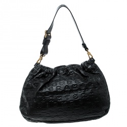 Pre Owned Marc By Marc Jacobs Black Dreamy Logo Leather Puckered Mouse Hobo