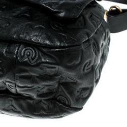 Pre Owned Marc By Marc Jacobs Black Dreamy Logo Leather Puckered Mouse Hobo