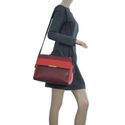 Pre Owned Marc by Marc Jacobs Red And Burgundy Leather Hail To The Queen Diana Satchel