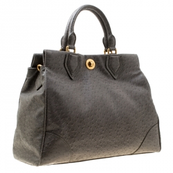 Marc by Marc Jacobs Grey Ostrich Embossed Leather Ozzie Square Lucy Top Handle Bag