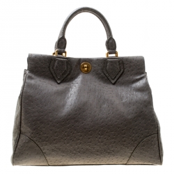 Marc by Marc Jacobs Grey Ostrich Embossed Leather Ozzie Square Lucy Top Handle Bag