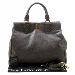 Marc by Marc Jacobs Grey Ostrich Embossed Leather Ozzie Square Lucy Top Handle Bag