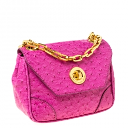 Pre Owned Marc by Marc Jacobs Fuschia Ostrich Embossed Leather Crossbody Bag