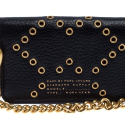 Marc by Marc Jacobs Black Leather Grommet Embellished Compact Zip Around Wallet