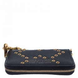 Marc by Marc Jacobs Black Leather Grommet Embellished Compact Zip Around Wallet