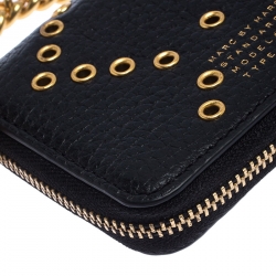 Marc by Marc Jacobs Black Leather Grommet Embellished Compact Zip Around Wallet