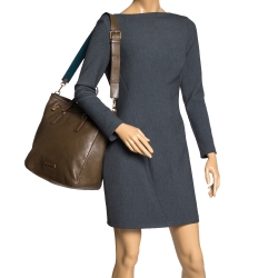 Pre Owned Marc by Marc Jacobs Olive Green Leather Front Zip Pocket Tote