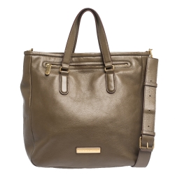 Pre Owned Marc by Marc Jacobs Olive Green Leather Front Zip Pocket Tote