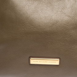 Pre Owned Marc by Marc Jacobs Olive Green Leather Front Zip Pocket Tote
