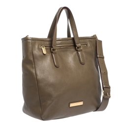 Pre Owned Marc by Marc Jacobs Olive Green Leather Front Zip Pocket Tote