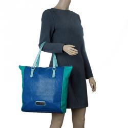 Pre Owned Marc by Marc Jacobs Blue/Green Lizard Stamped Leather Take Me Tote