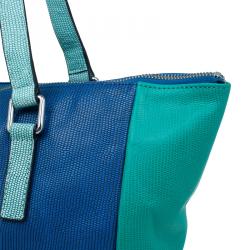 Pre Owned Marc by Marc Jacobs Blue/Green Lizard Stamped Leather Take Me Tote