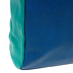 Pre Owned Marc by Marc Jacobs Blue/Green Lizard Stamped Leather Take Me Tote