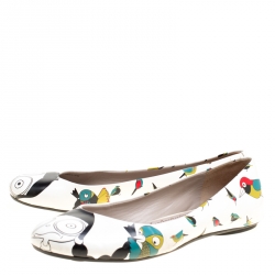 مملوكة مسبقًا Marc by Marc Jacobs White Multicolor Bird Printed Leather Round Toe Ballet Flats Size 37