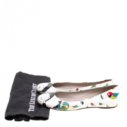 مملوكة مسبقًا Marc by Marc Jacobs White Multicolor Bird Printed Leather Round Toe Ballet Flats Size 37
