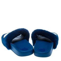 مملوكة مسبقًا حذاء سلايدز مارك باي مارك جاكوبس فلات نقطة فرو أرنب أزرق مقاس 36