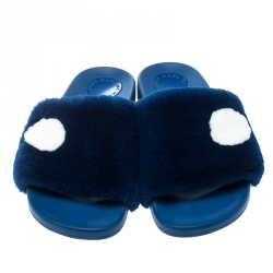 مملوكة مسبقًا حذاء سلايدز مارك باي مارك جاكوبس فلات نقطة فرو أرنب أزرق مقاس 36