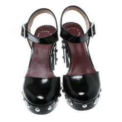 مملوكة مسبقًا Marc by Marc Jacobs Black Leather Kiki Ankle Strap Platform Clogs Size 38