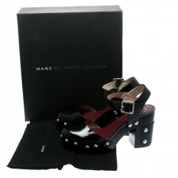 مملوكة مسبقًا Marc by Marc Jacobs Black Leather Kiki Ankle Strap Platform Clogs Size 38