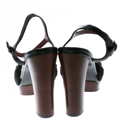 Pre Owned Marc By Marc Jacobs Black Suede And Leather Chain Detail Platform Sandals 38