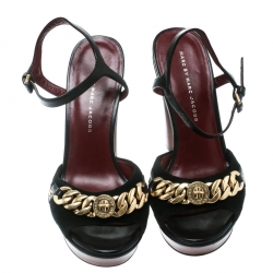 Pre Owned Marc By Marc Jacobs Black Suede And Leather Chain Detail Platform Sandals 38