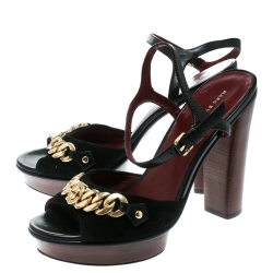 Pre Owned Marc By Marc Jacobs Black Suede And Leather Chain Detail Platform Sandals 38