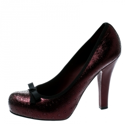 Pre Owned Marc by Marc Jacobs Bordeaux Leather Almark Platform Pumps 37.5