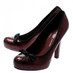 Pre Owned Marc by Marc Jacobs Bordeaux Leather Almark Platform Pumps 37.5